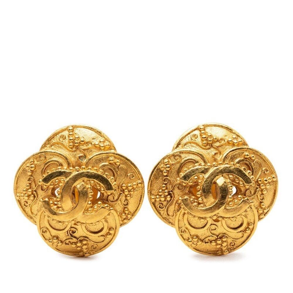 Chanel CC Logo Arabesque Motif Gold Plated Earrings